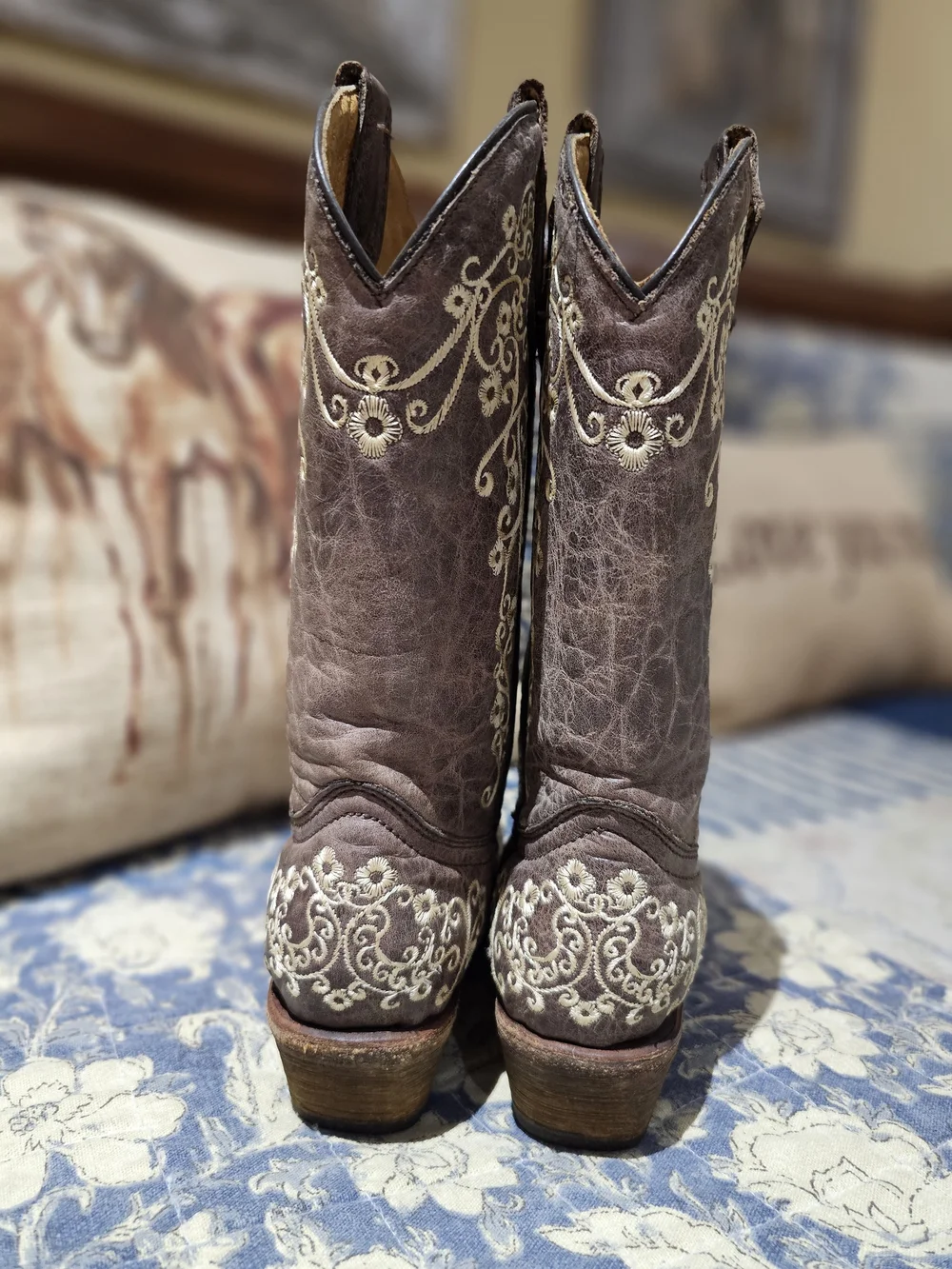Corral Girls Youth Leather Embroidered Brown Western Cowgirl Boots
